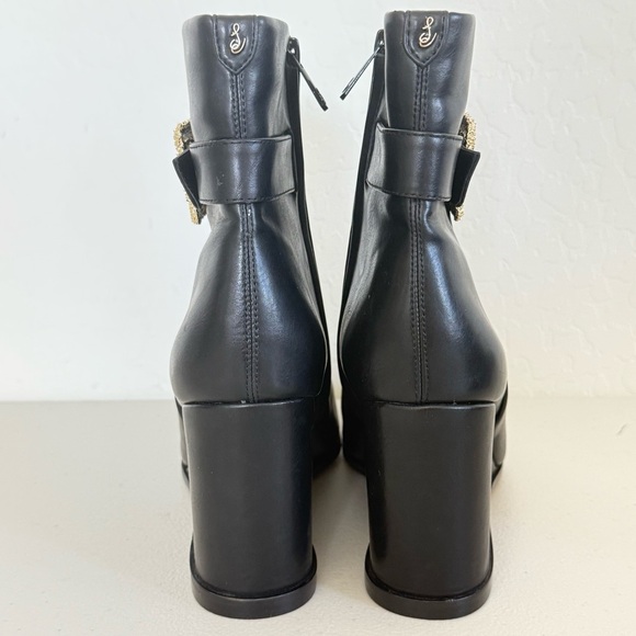 NEW Sam Edelman Weslie Buckled Black Leather Wedge Booties Women’s Size 9
